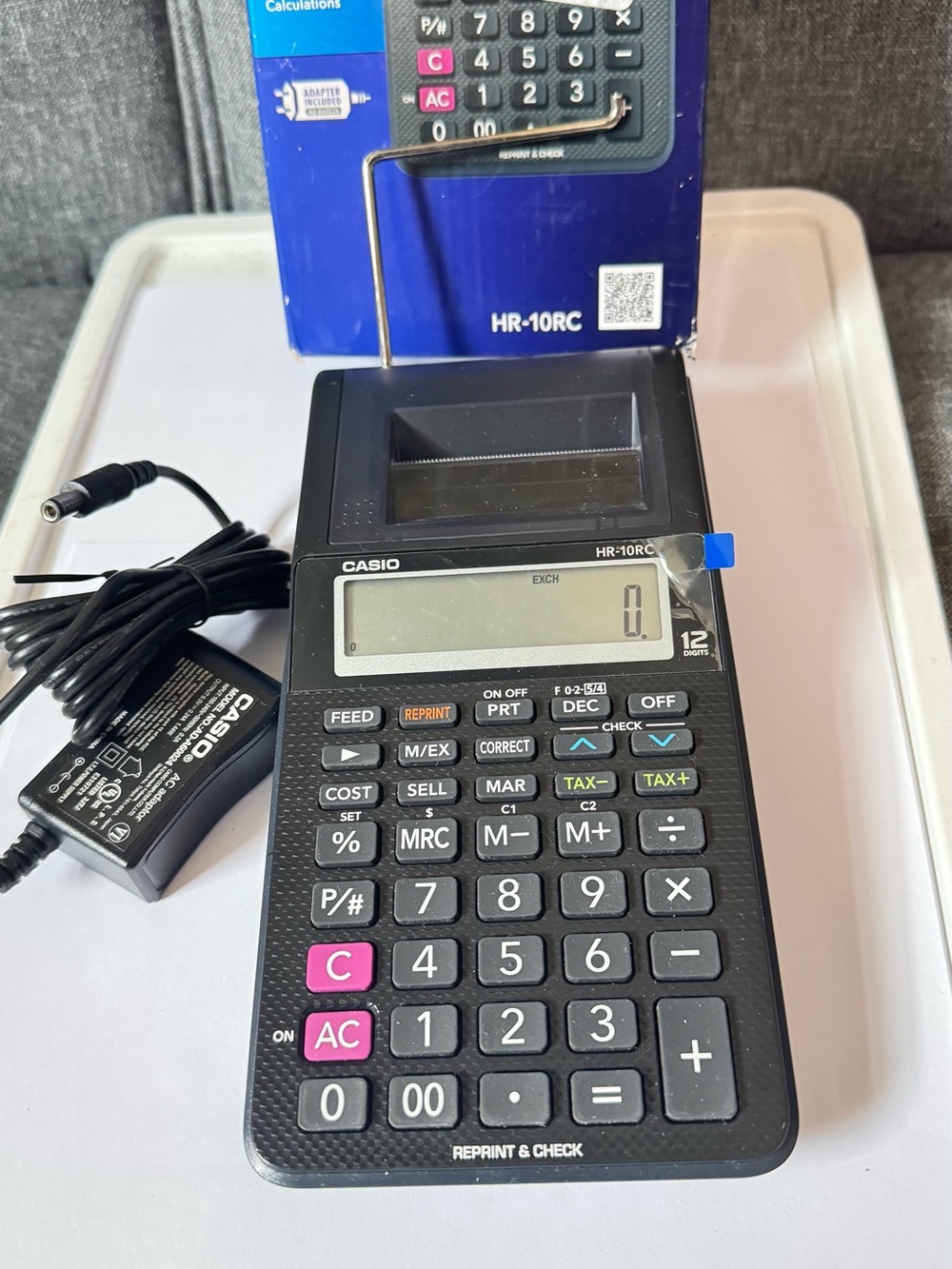 Casio Portable Printing Black Calculator with AC Adapter HR-10RC in Box